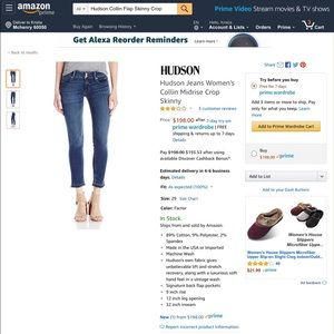 NWOT Hudson Collin Flap Skinny Crop 32